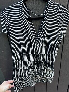 Torrid Striped Black and White Wrap-Front Top, Size 2